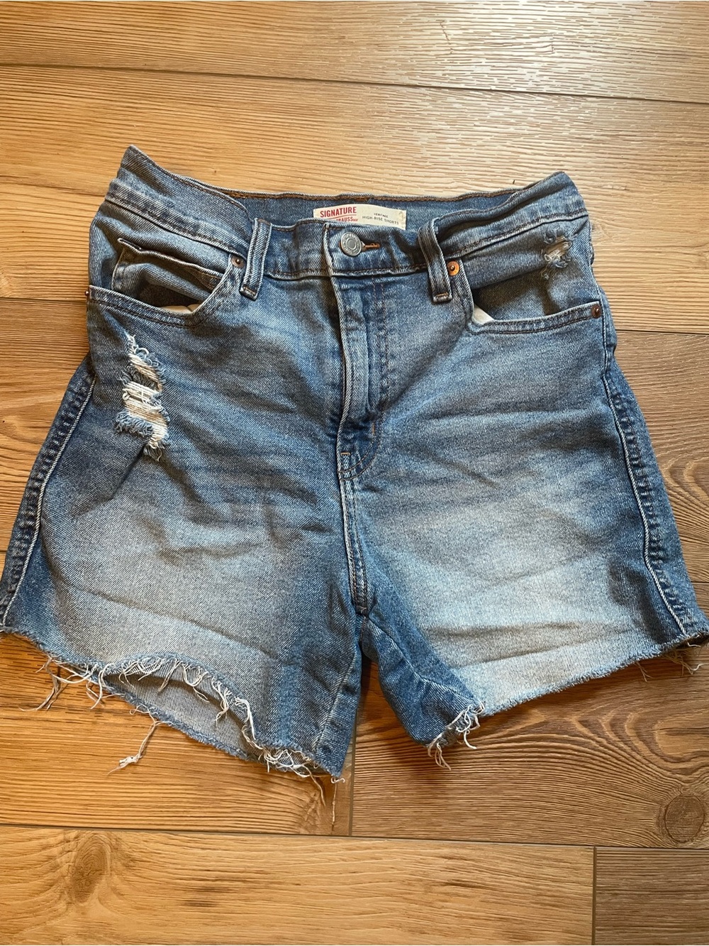 Signature by Levi Strauss Distressed Light Blue Denim Shorts